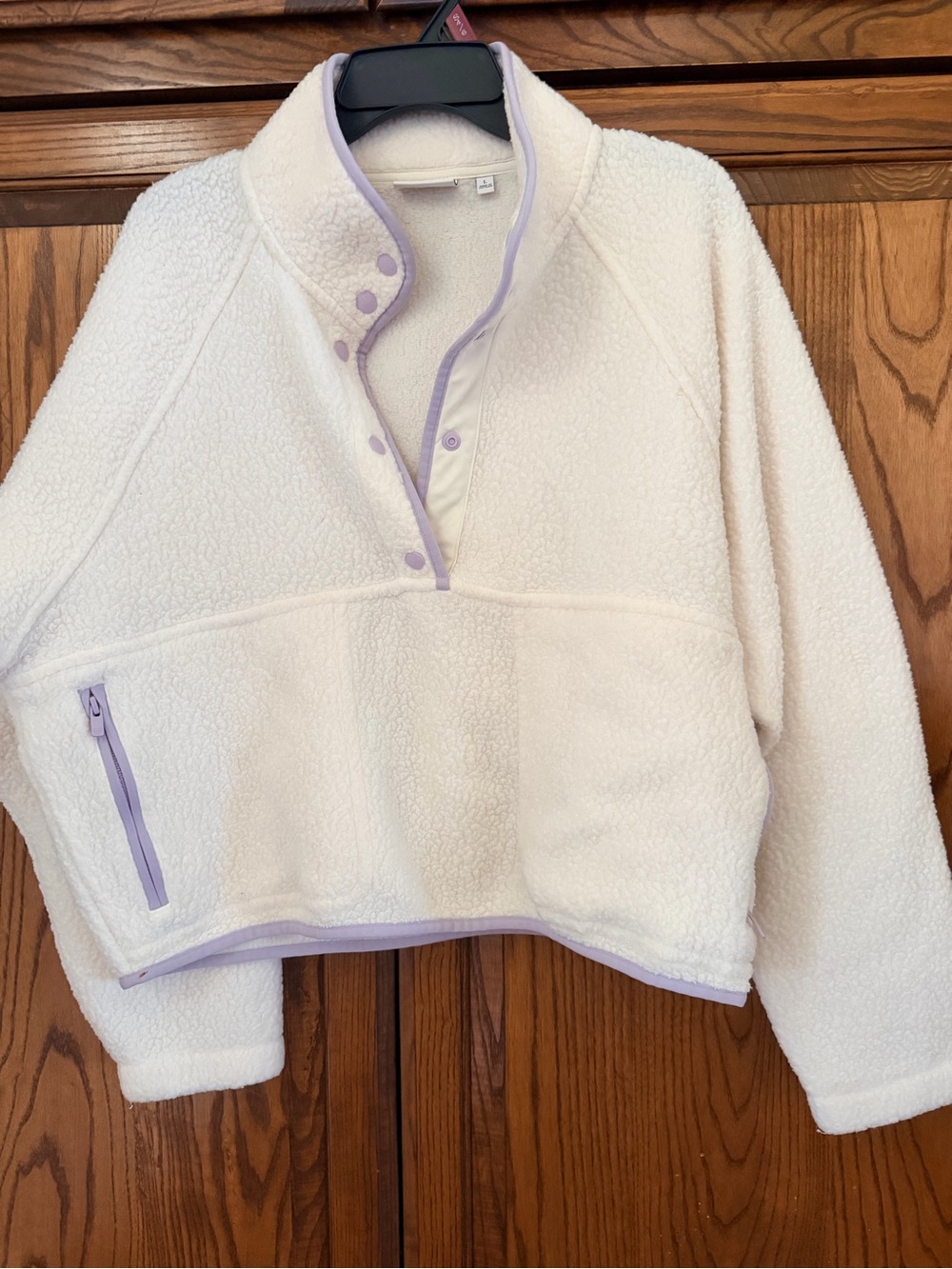 Sunday Best Cream Sherpa Jacket with Lavender Trim